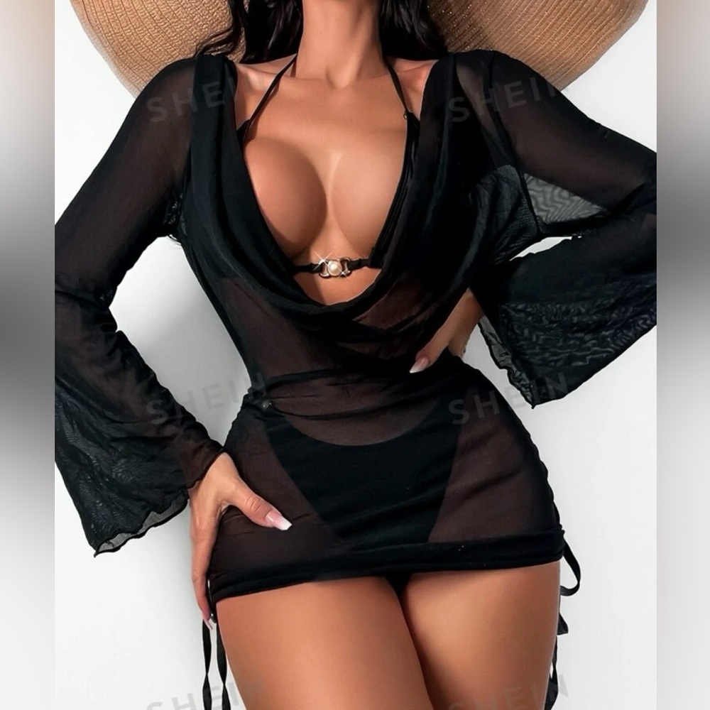 3 piece black bathing suit
